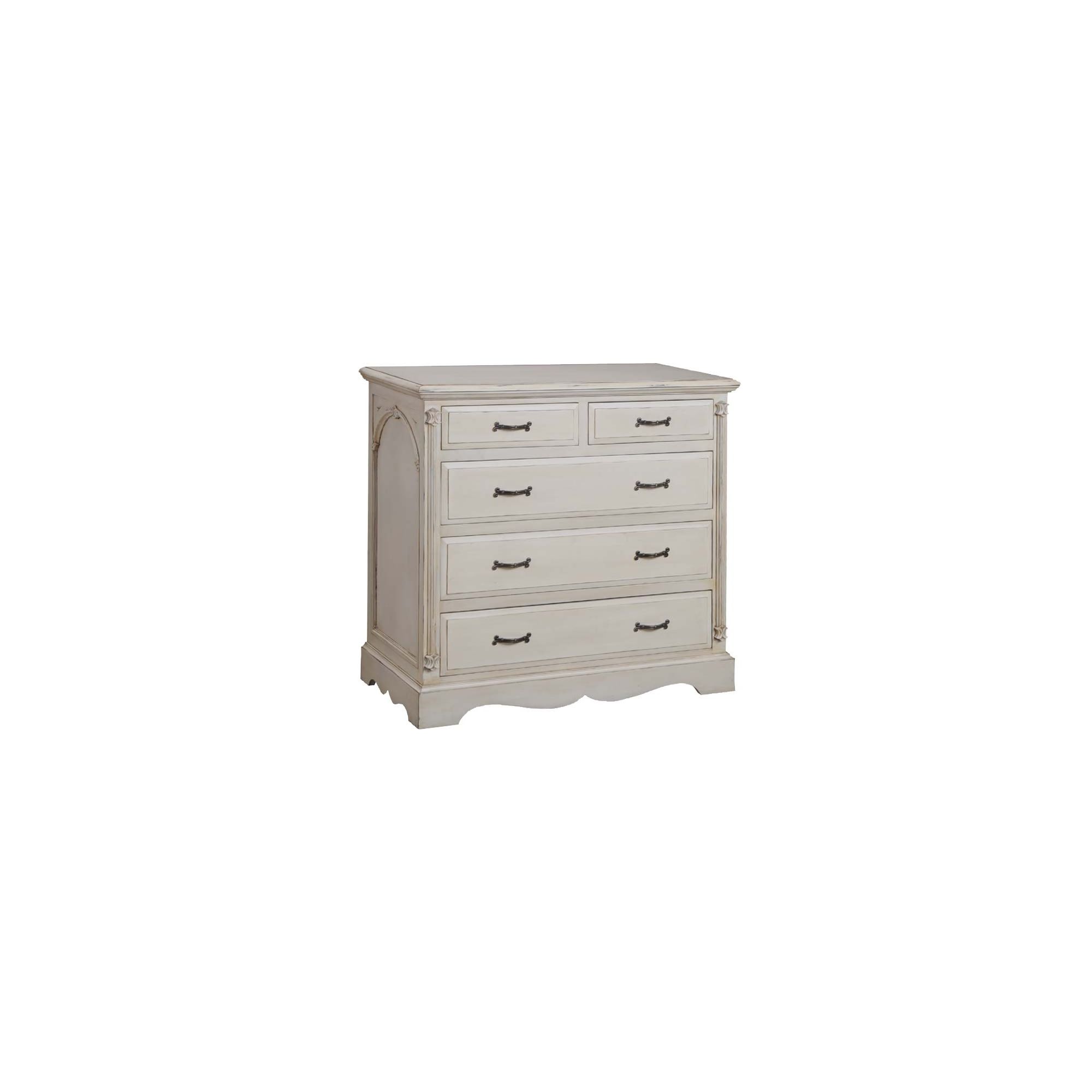 Thorndon Beverley Bedroom Five Drawer Chest in Distressed Ivory at Tesco Direct