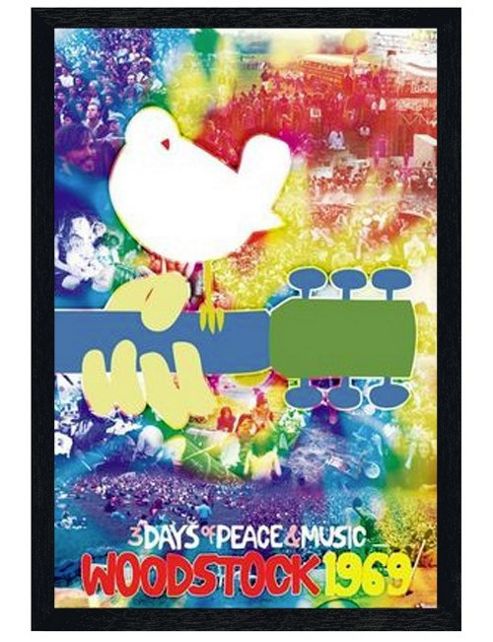 Image of Black Wooden Framed Woodstock 1969 3 Days Of Peace & Music Poster