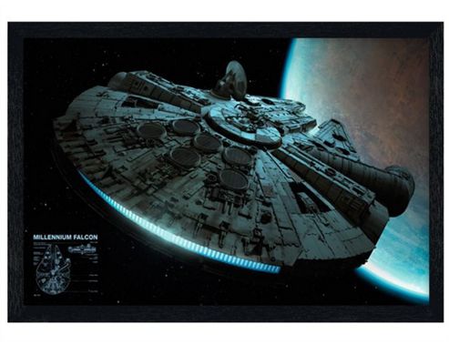 Image of Black Wooden Framed Star Wars Millennium Falcon Poster