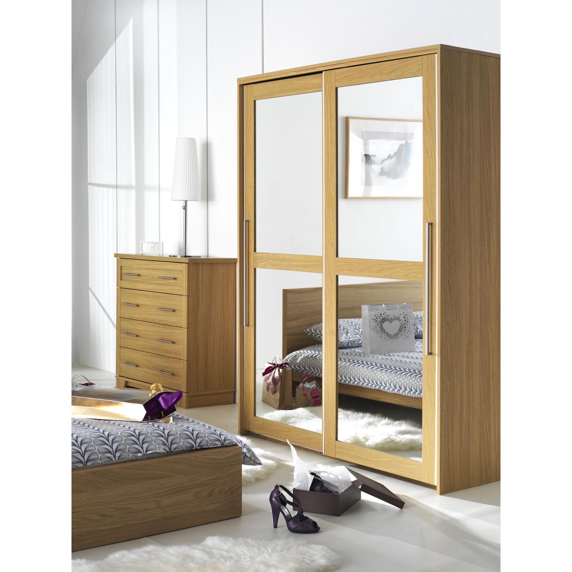 Caxton Melody 2 Door Mirrored Sliding Door Wardrobe in Natural Oak at Tesco Direct