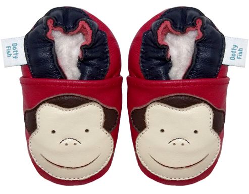 Image of Dotty Fish Soft Leather Baby Shoe - Red And Cream Monkey - Red