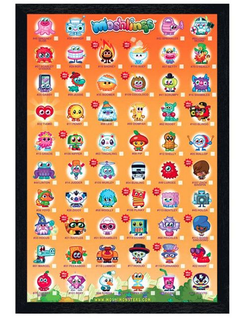 Image of Moshi Monsters Black Wooden Framed Moshlings Tick Chart Poster