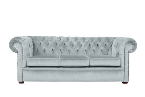 Image of Snug City 3 Seater Crushed Velvet Sky Chesterfield Sofa, Made In The Uk.