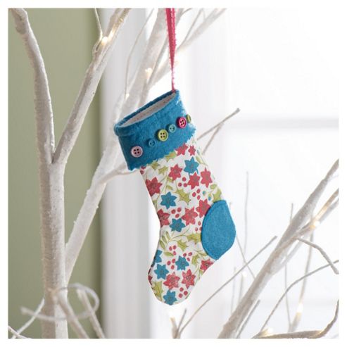 Image of Gisela Graham Fabric Mini Stocking Floral Design Hanging Decoration