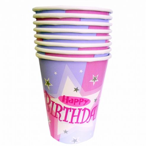 Image of Pink Shimmer Happy Birthday Paper Cups