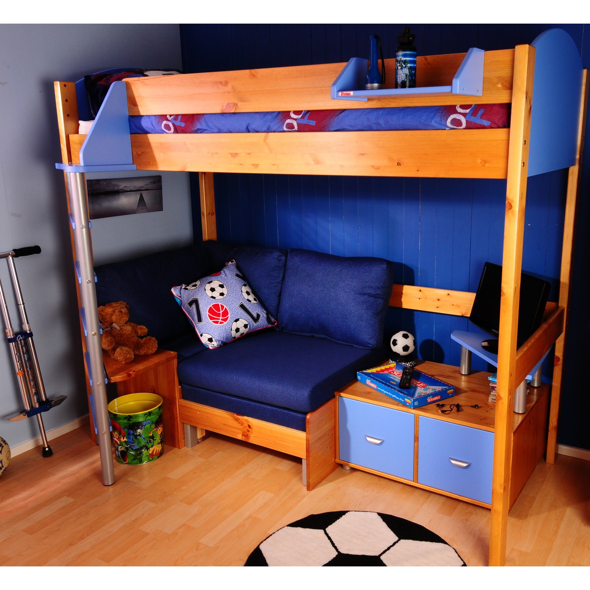 Stompa Casa High Sleeper Sofa Bed with 2 Cube Unit and TV Stand - Antique - Blue - Black at Tesco Direct