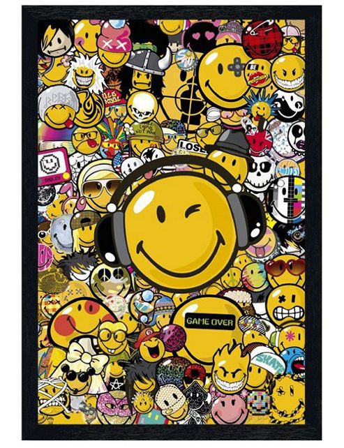 Image of Smiley Black Wooden Framed Tribal Styles Poster
