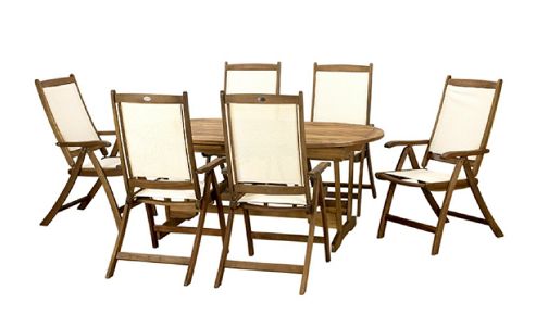 Image of Edinburgh 7pc Dining Set - Edinburgh 240cm Extension Table V Leg With 6 Henley Recliner Chairs