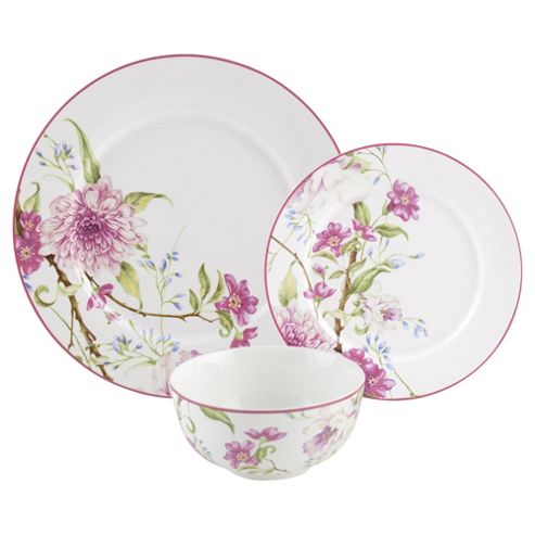 Image of Tesco China Blossom Porcelain 12 Piece, 4 Person Dinner Set