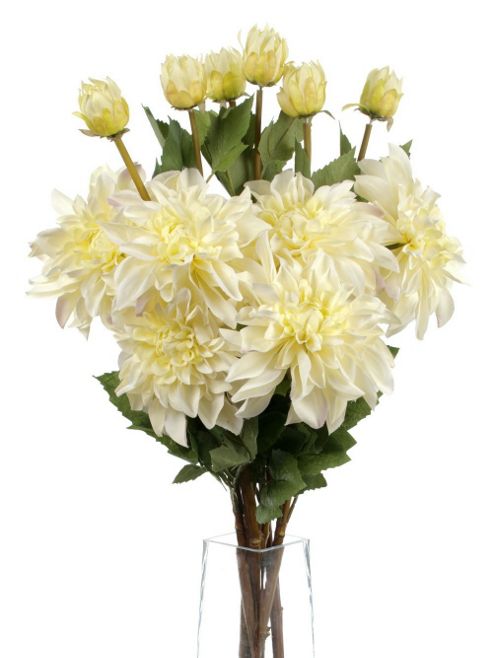Image of Artificial 80cm Single Stem Double Headed White Dahlias X 6