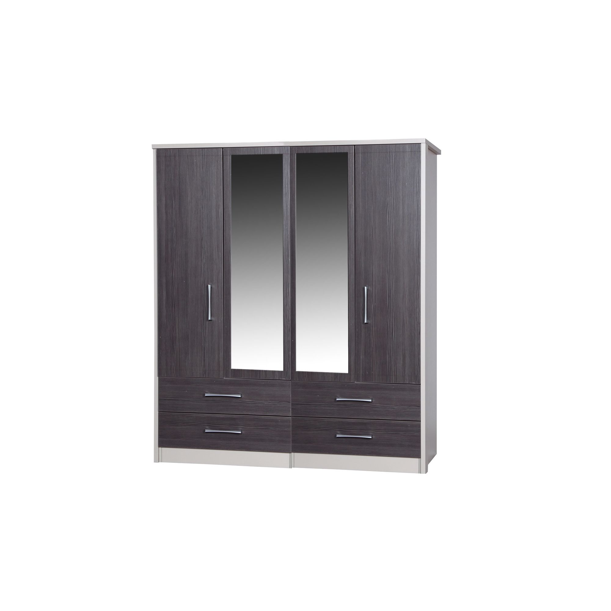 Alto Furniture Avola 4 Door Combi Wardrobe with 2 Mirrors - Cream Carcass With Grey Avola at Tescos Direct