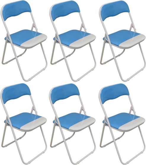 Image of Harbour Housewares Baby Blue / White Padded, Folding, Desk Chair - Pack Of 6