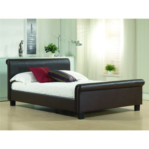 Image of Brown Round Sleigh Style Faux Leather Bed Frame - Single 3ft