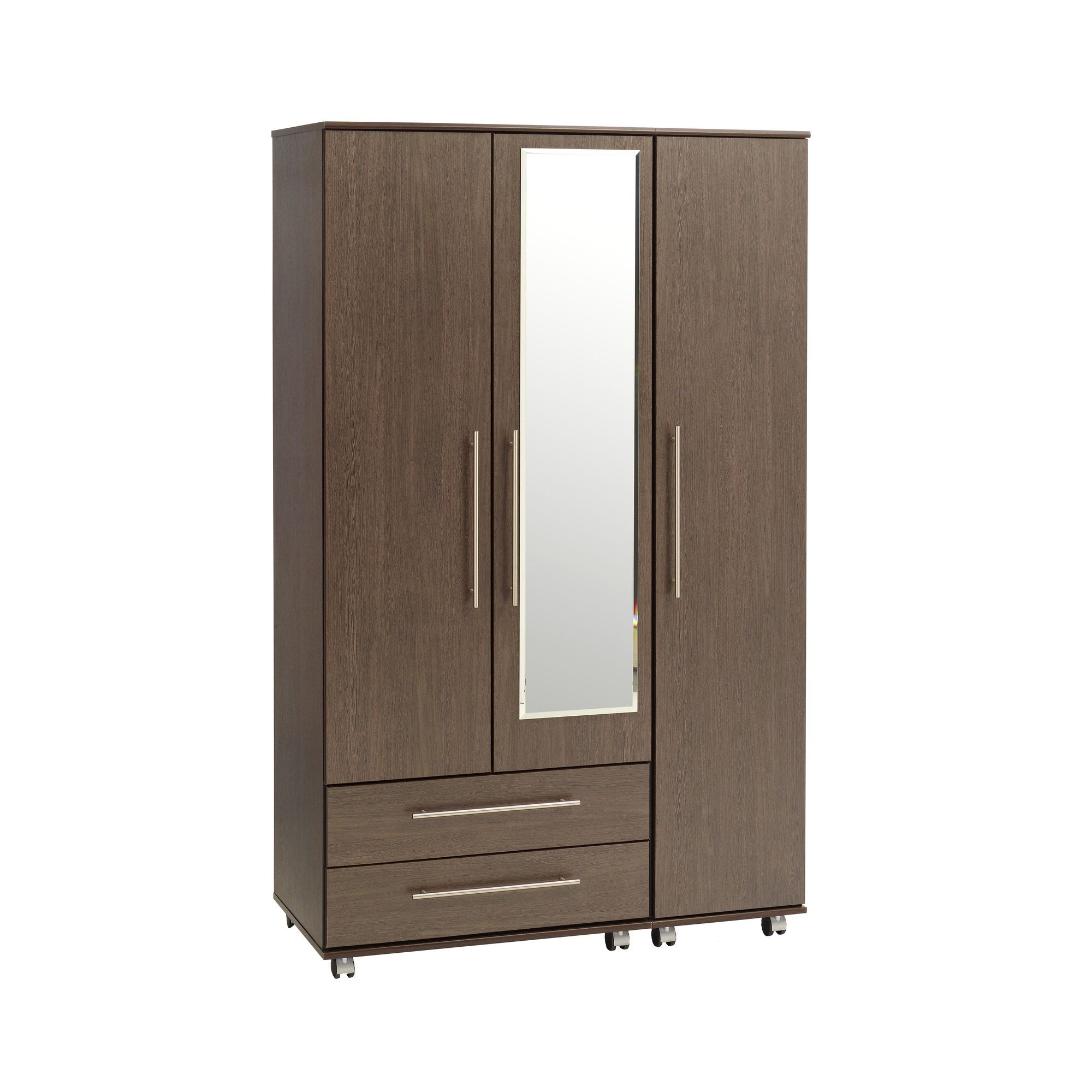 Ideal Furniture New York Triple Wardrobe with Two Drawers and Mirror - American Walnut at Tesco Direct