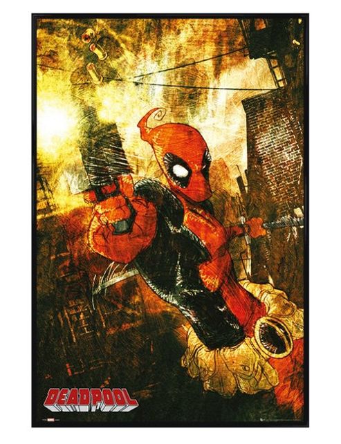 Image of Gloss Black Framed Marvel Comics Extreme Deadpool Gun Poster