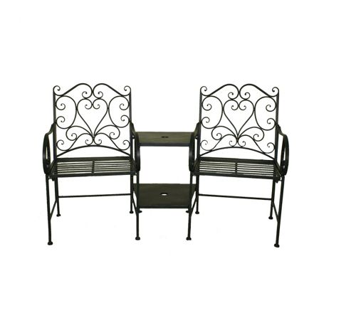 Image of Bentley Garden Heart-shaped Wrought Iron Black Companion Seat