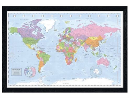 Image of Miller Projection Black Wooden Framed Political World Map Poster