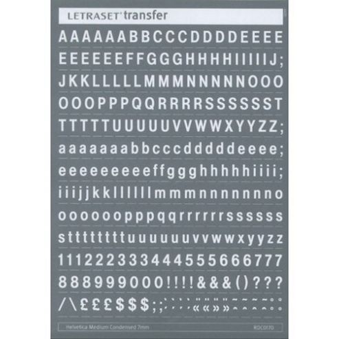 Image of Rubdown Lettering A5 - Helvetica Mc - 7mm - White