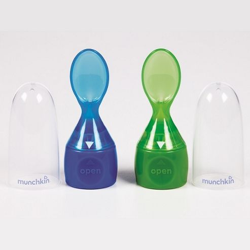 Image of Munchkin Click Lock Food Pouch Spoons Pack Of 2 Blue/green
