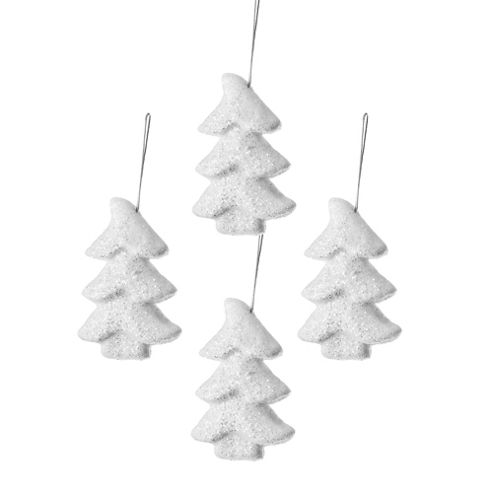 Image of Set Of Four Frosty White Christmas Tree Shaped Decorations