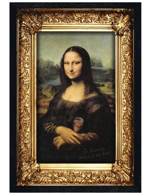 Image of Black Wooden Framed Mona Lisa With Beer Poster