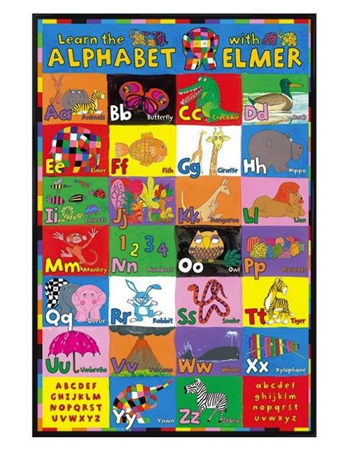 Image of Gloss Black Framed Elmer Alphabet Poster