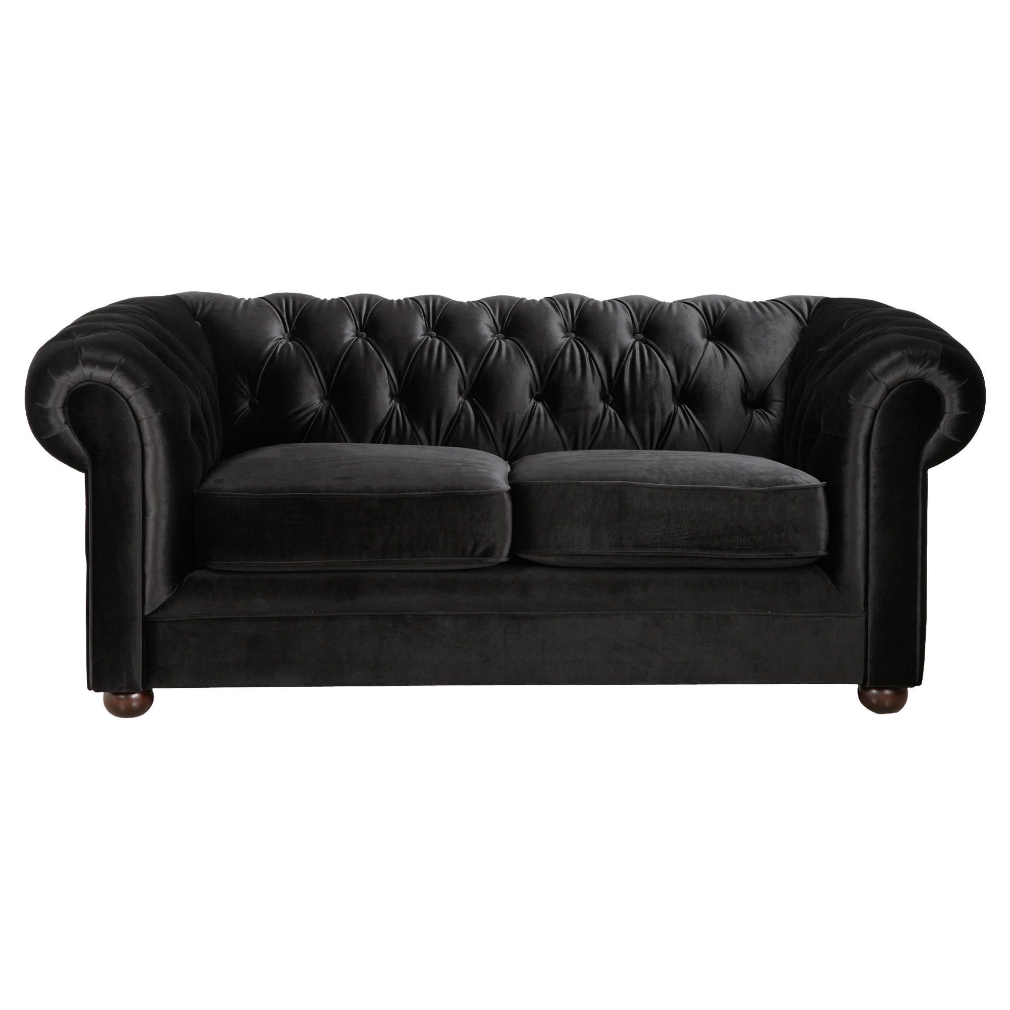 Chesterfield Velvet Small Sofa, Black at Tesco Direct