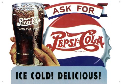 Image of Pepsi-cola Ask For Pepsi Cola Ice Cold! Delicious! Tin Sign