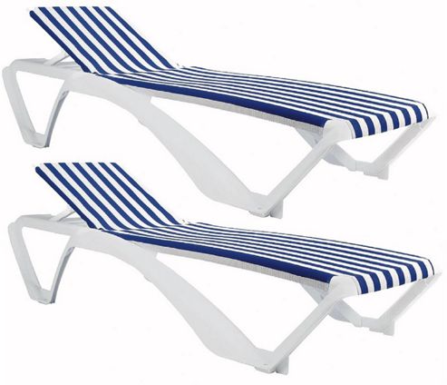 Image of Resol Marina Sun Lounger - White Frame / Blue & White Stripe Canvas - X2