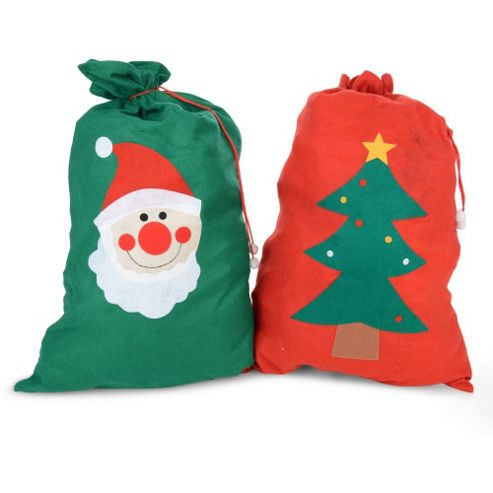 Image of Large Felt Christmas Sack Gift Bags - Red And Green Set