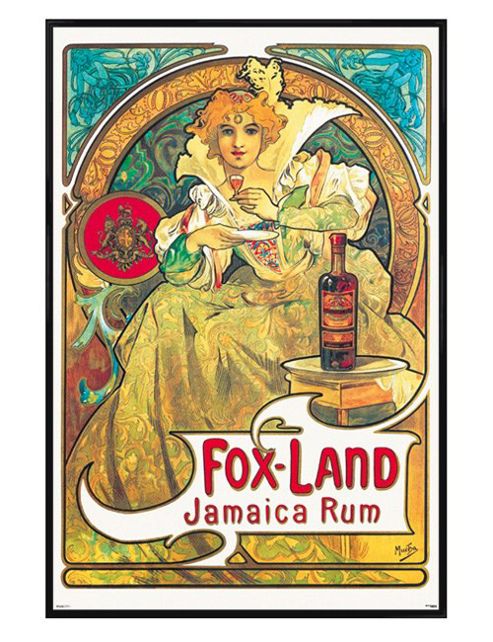 Image of Alphonse Mucha Gloss Black Framed Fox-land Jamaica Rum Poster
