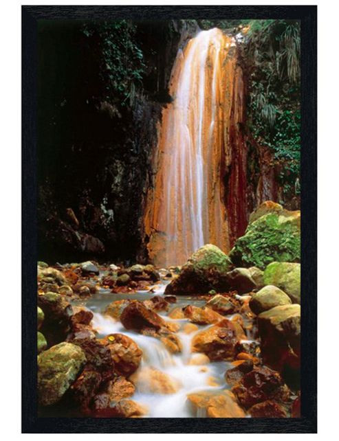 Image of Black Wooden Framed Tropical Waterfall Poster