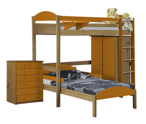 Image of Maximus L Shape High Sleeper Set 2 Antique With Orange Details