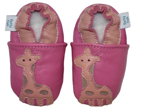 Image of Dotty Fish Soft Leather Baby Shoe - Pink Giraffe - Pink