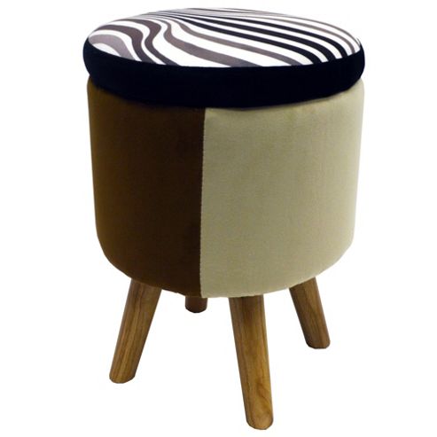 Image of Wilde - Contemporary Round Storage Stool - Black / Brown / Beige