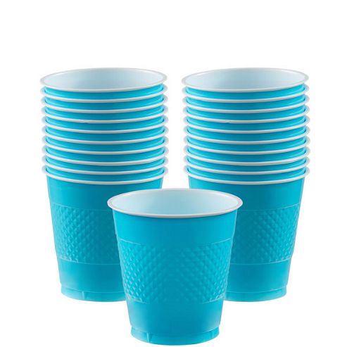 Image of Caribbean Turquoise Cups - 266ml Plastic Party Cups, Pack Of 20