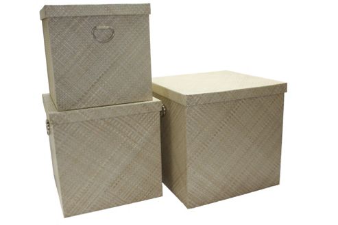 Image of Wicker Valley Pandanus Square Box In Light (set Of 3)