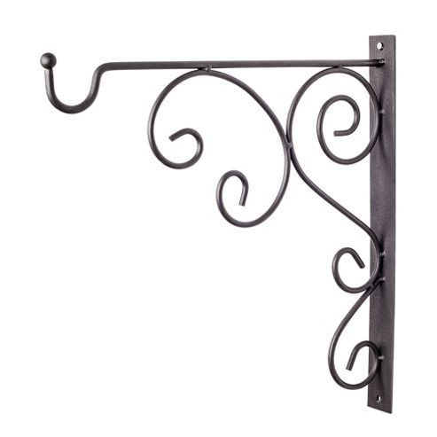 Image of Black Metal Garden Wall Hook Hanging Basket Bracket - Design B