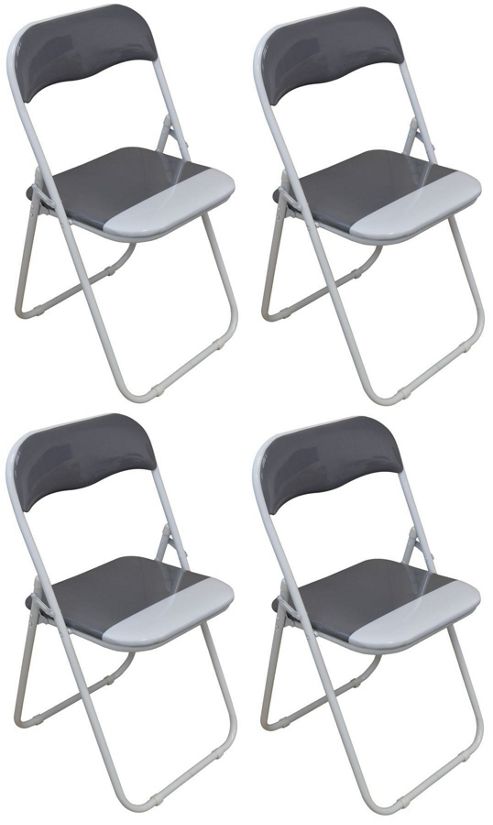 Image of Harbour Housewares Cool Grey / White Padded, Folding, Desk Chair - Pack Of 4