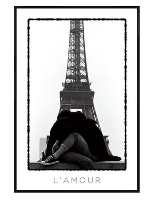 Image of Lovers At The Eiffel Tower Gloss Black Framed L'amour Poster