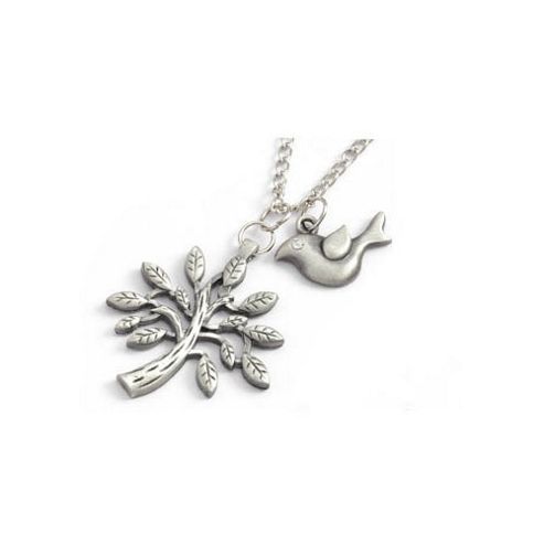Image of Vintage Style Bird And Tree Pendant - Silver Finish