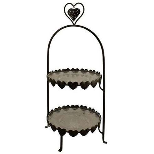 Image of Deliightful - Metal Heart 2 Tier Cake Stand - Dark Brown