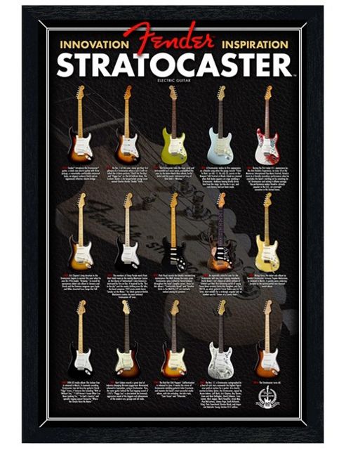 Image of Black Wooden Framed Fender Stratocaster Evolution Poster