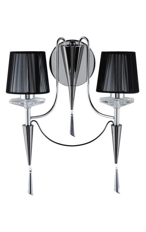 Image of Polished Chrome Wall Light With Black Arms And String Shades