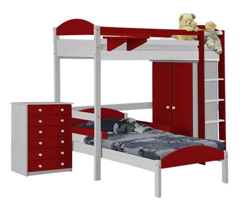 Image of Maximus L Shape High Sleeper Set 2 White With Red Details