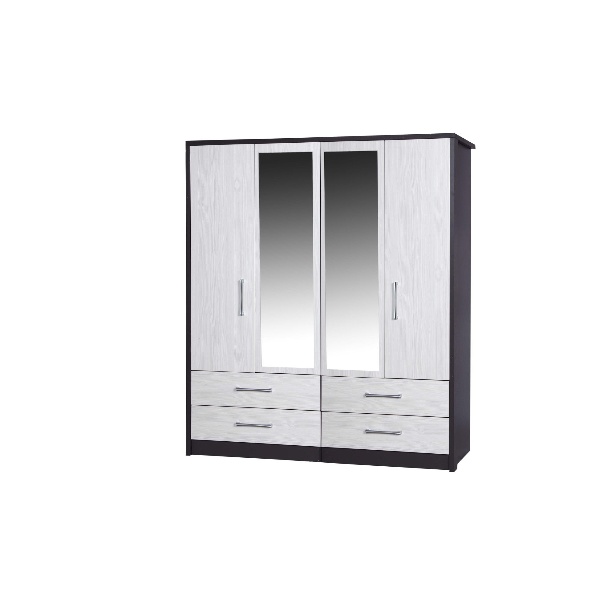 Alto Furniture Avola 4 Door Combi Wardrobe with 2 Mirrors - Grey Carcass With White Avola at Tesco Direct