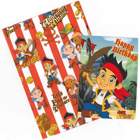 Image of Gem Jake And The Neverland Pirates Wrapping Paper, Birthday Card And Gift Tags Pack