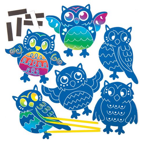 Image of Owl Scratch Art Magnet Craft Kits (pack Of 10)
