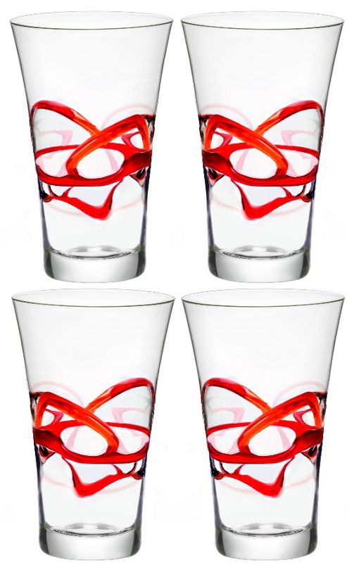 Image of Bormioli Rocco Ceralacca Hiball Glasses - 380ml - 12.75oz - Red - Set Of 4