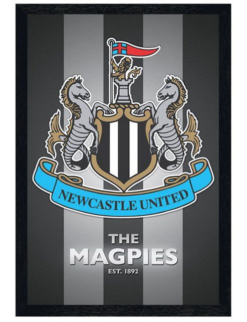 Image of Newcastle United Football Club Black Wooden Framed The Magpies Club Crest Poster